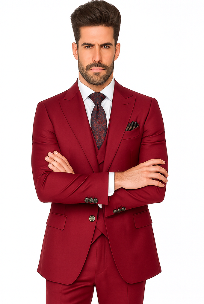 Rossi Man Bond RM1777 Red Slim Fit 3-Piece Suit – Men’s Formalwear