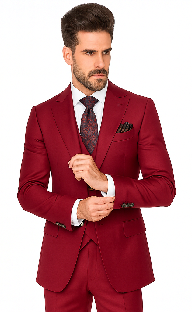 Rossi Man Bond RM1777 Red Slim Fit 3-Piece Suit – Men’s Formalwear