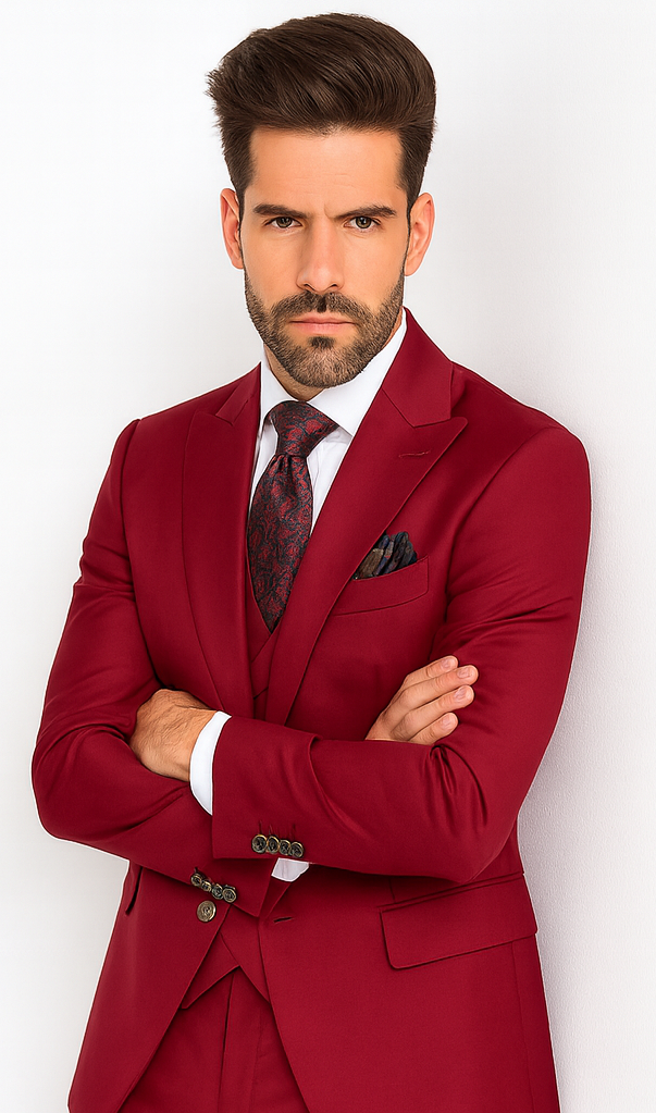 Rossi Man Bond RM1777 Red Slim Fit 3-Piece Suit – Men’s Formalwear
