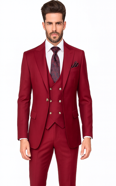 Rossi Man Bond RM1777 Red Slim Fit 3-Piece Suit – Men’s Formalwear