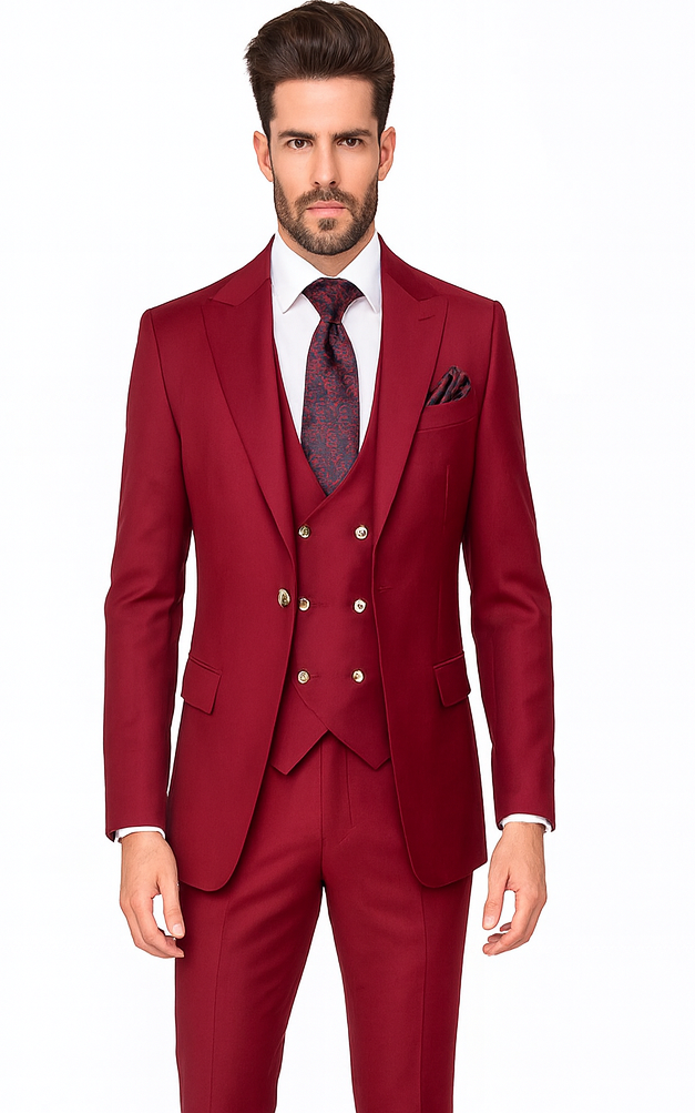 Rossi Man Bond RM1777 Red Slim Fit 3-Piece Suit – Men’s Formalwear