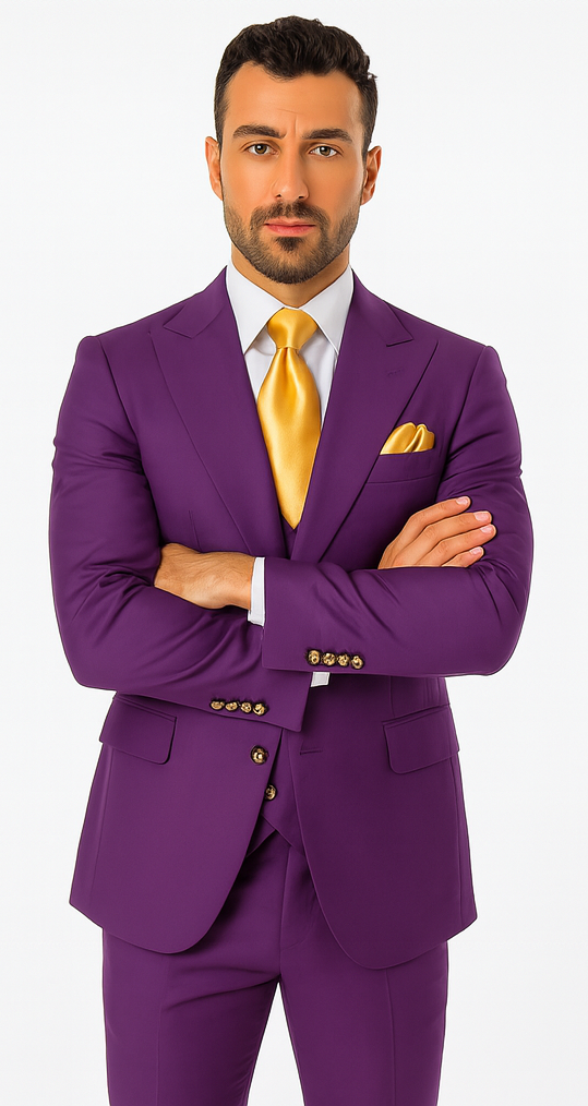 Rossi Man BOND RM1778 Slim Fit 3-Piece Purple Suit – Men’s Formalwear
