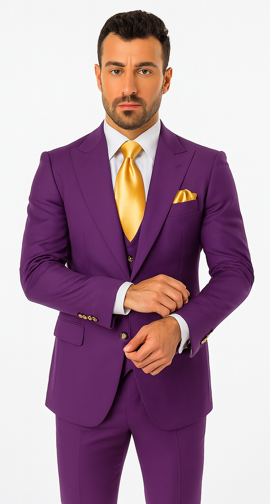 Rossi Man BOND RM1778 Slim Fit 3-Piece Purple Suit – Men’s Formalwear