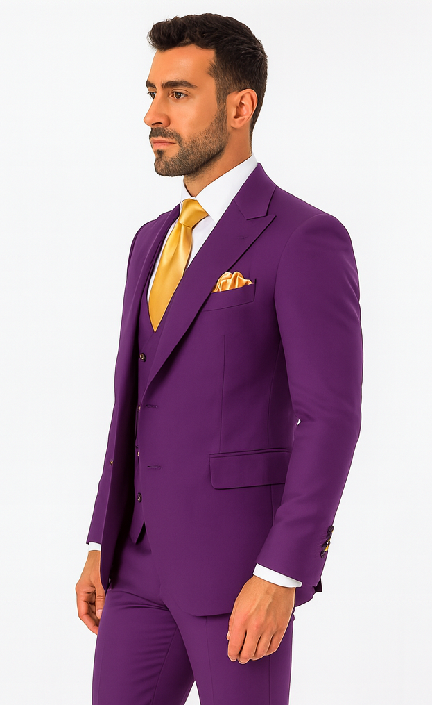 Rossi Man BOND RM1778 Slim Fit 3-Piece Purple Suit – Men’s Formalwear