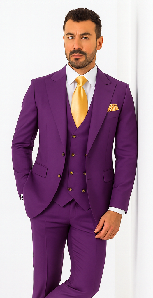Rossi Man BOND RM1778 Slim Fit 3-Piece Purple Suit – Men’s Formalwear