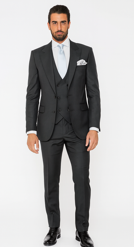 Rossi Man BOND RM1779 Slim Fit 3-Piece Black Suit – Men’s Formalwear