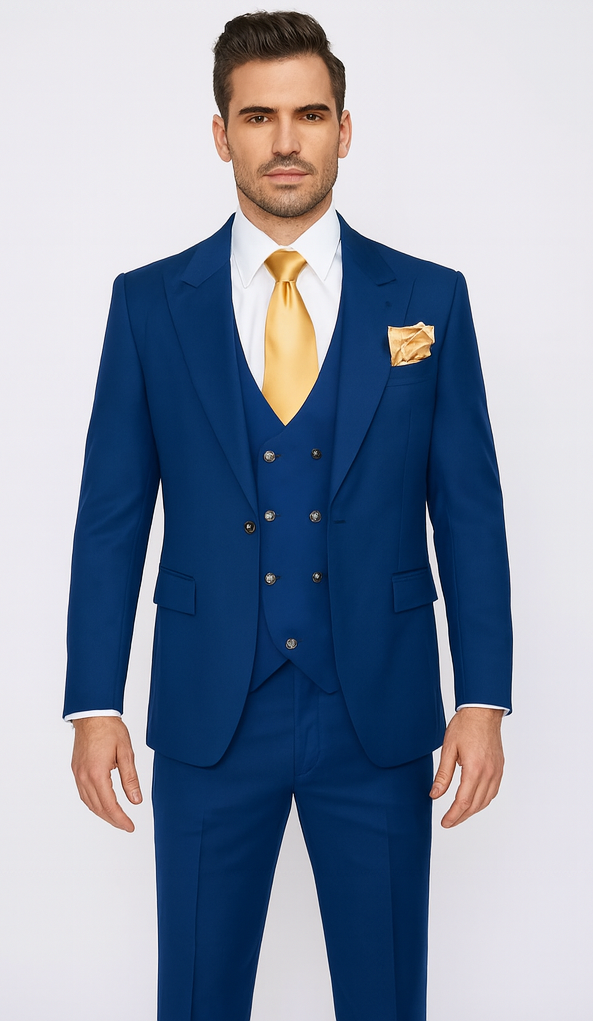 Rossi Man BOND RM1780 Slim Fit 3-Piece Royal Blue Suit – Men’s Formalwear
