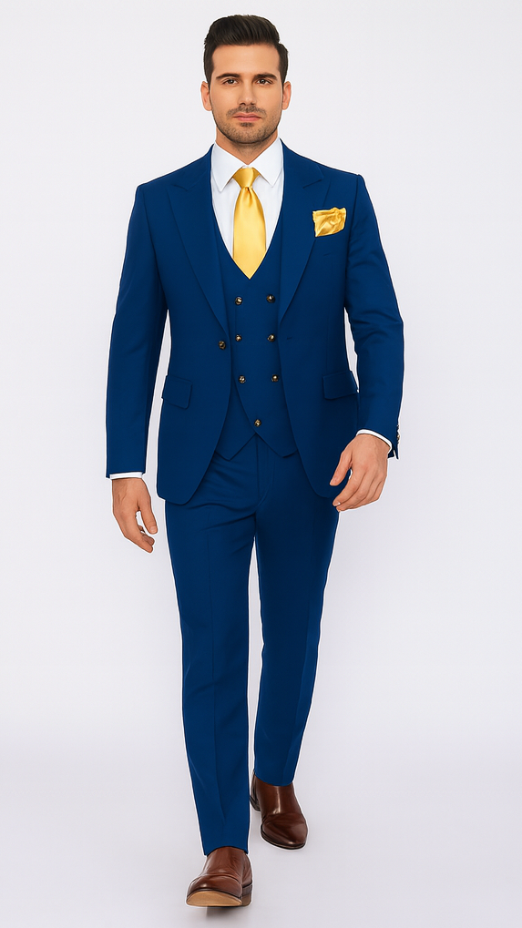 Rossi Man BOND RM1780 Slim Fit 3-Piece Royal Blue Suit – Men’s Formalwear