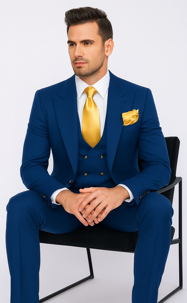 Rossi Man BOND RM1780 Slim Fit 3-Piece Royal Blue Suit – Men’s Formalwear