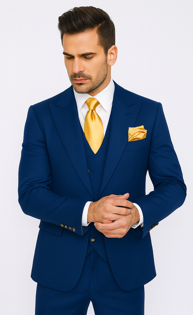 Rossi Man BOND RM1780 Slim Fit 3-Piece Royal Blue Suit – Men’s Formalwear