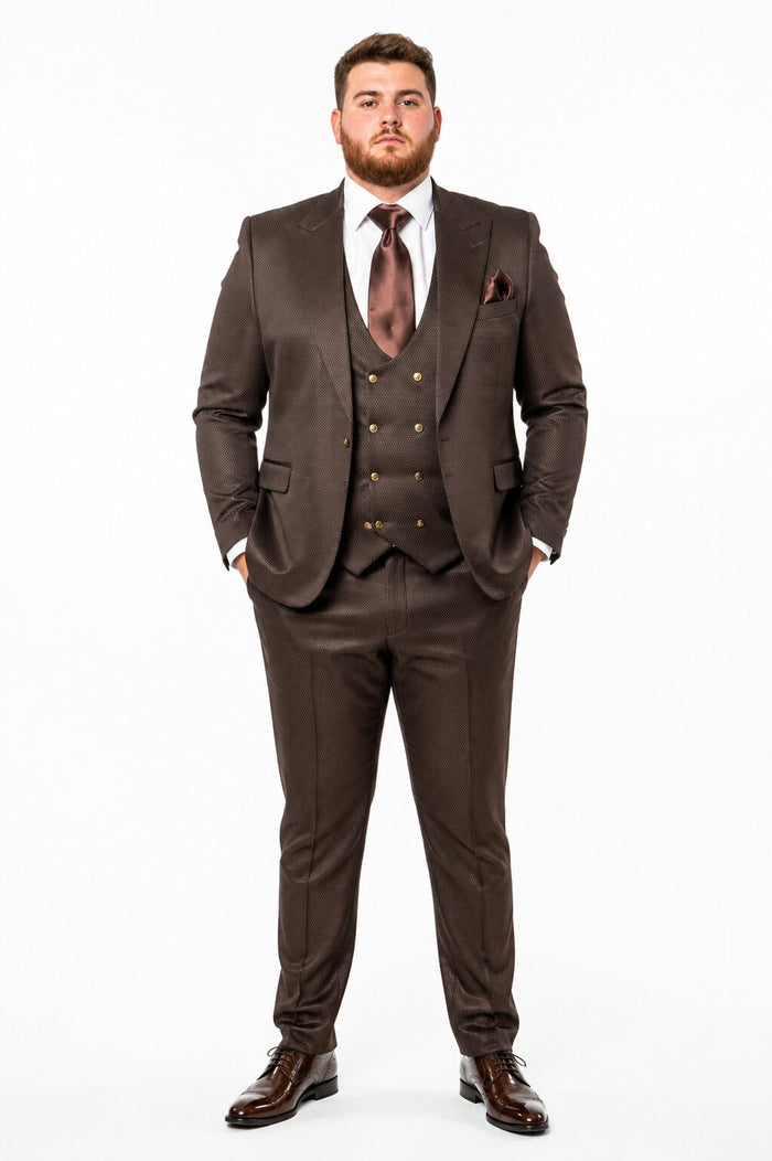 Rossi Man Slim Fit Brown 3 Piece Suit