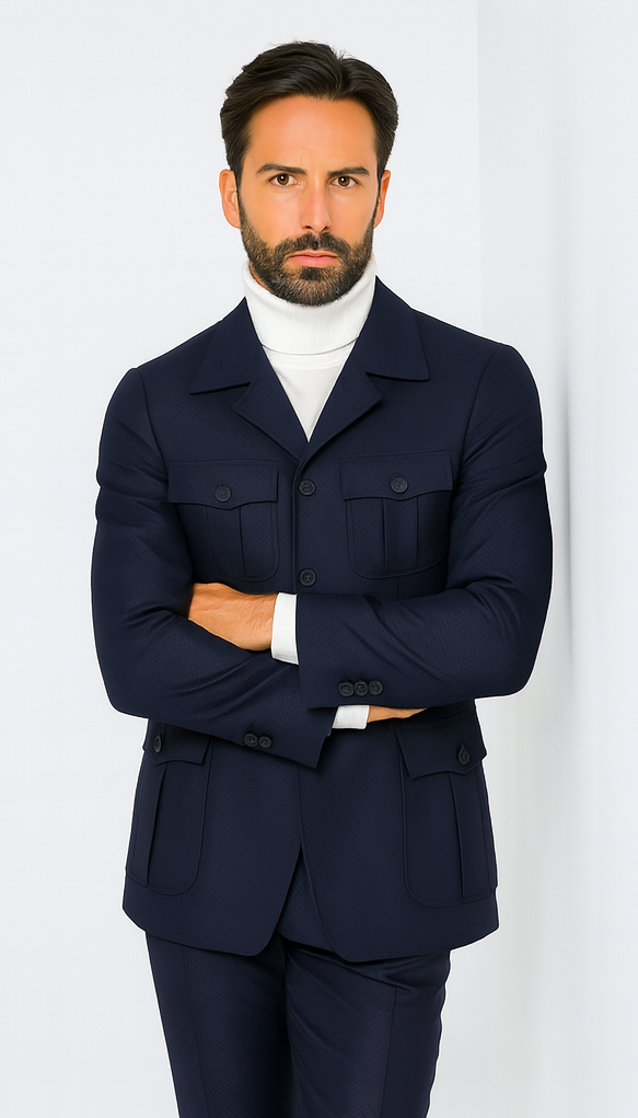 Rossi Man DUKE RM1768 Slim Fit 3-Piece Navy Suit – Modern Formalwear for Men