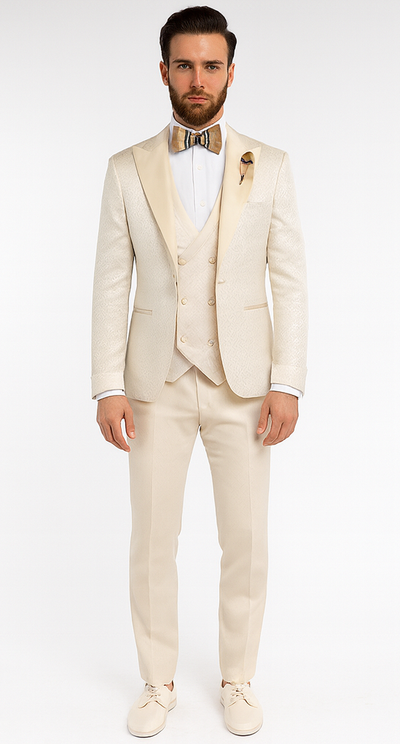Rossi Man FORD RM1913 Slim Fit 3-Piece Off-White Suit for Men – Classic Formalwear
