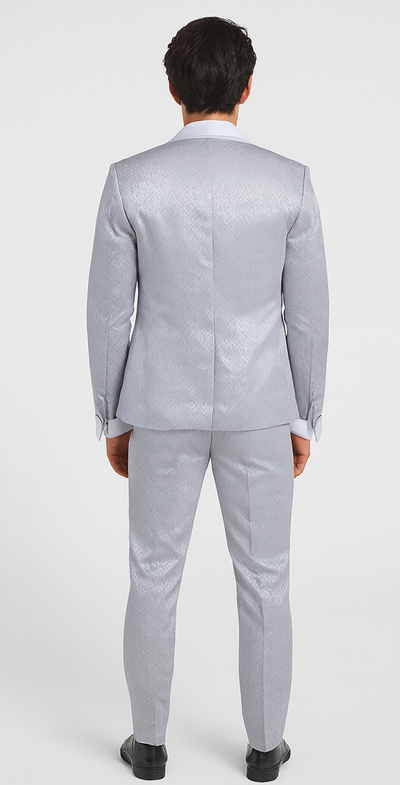 Rossi Man FORD RM1915 Men’s Slim Fit 3-Piece Silver Suit – Modern Formalwear for Events