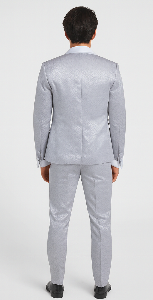 Rossi Man FORD RM1915 Men’s Slim Fit 3-Piece Silver Suit – Modern Formalwear for Events