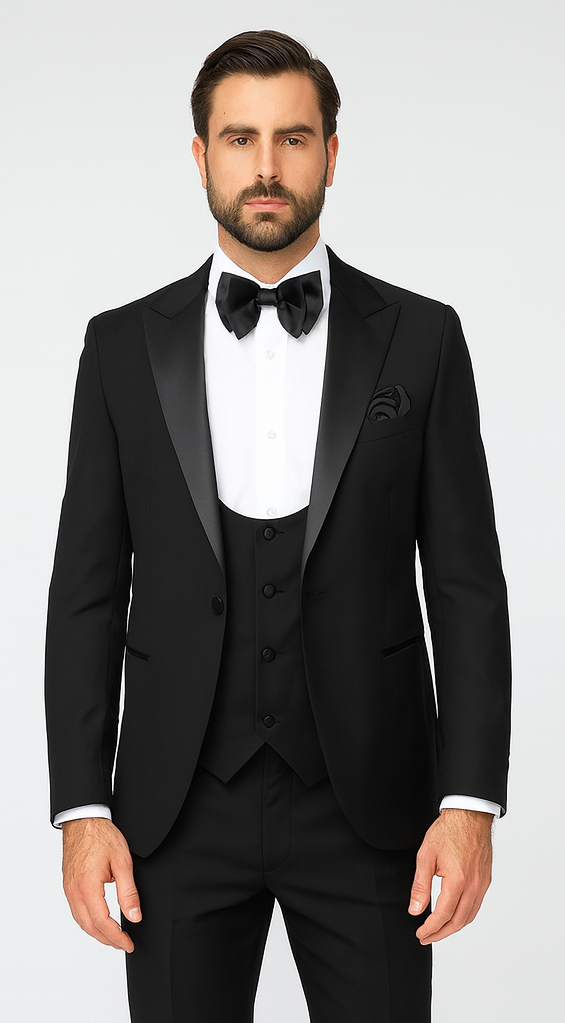 Rossi Man LEO RM1101 Classic Black Tuxedo for Men – Slim Fit Formalwear for Events