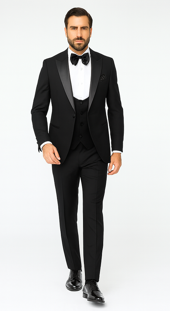 Rossi Man LEO RM1101 Classic Black Tuxedo for Men – Slim Fit Formalwear for Events