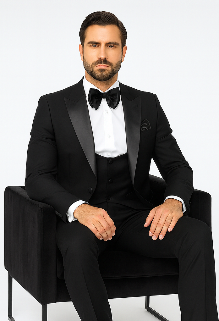 Rossi Man LEO RM1101 Classic Black Tuxedo for Men – Slim Fit Formalwear for Events