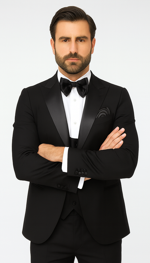 Rossi Man LEO RM1101 Classic Black Tuxedo for Men – Slim Fit Formalwear for Events