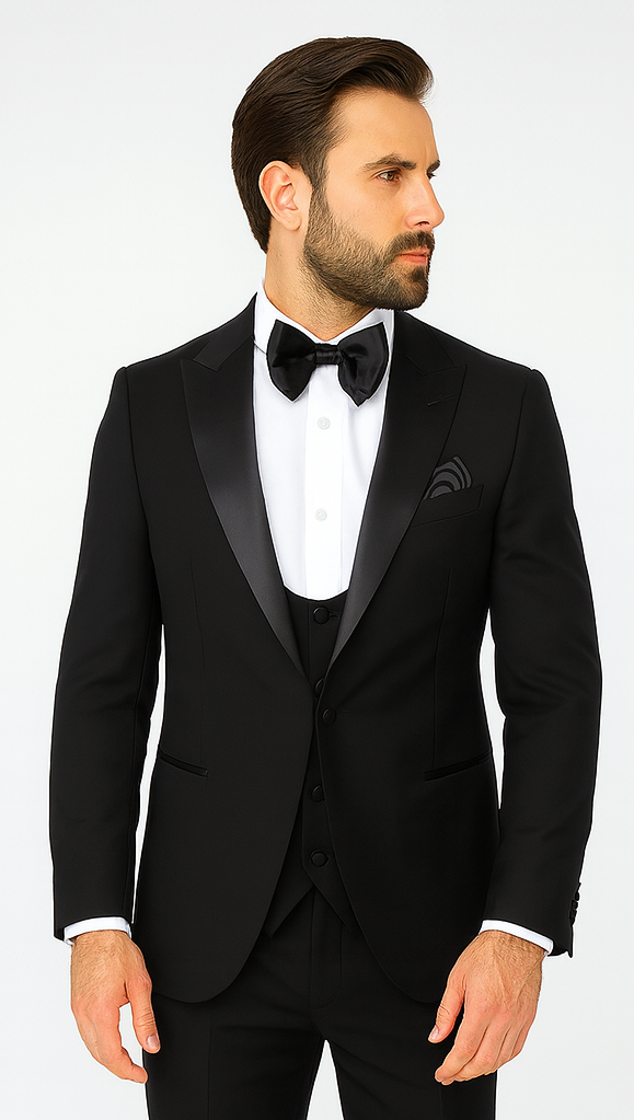 Rossi Man LEO RM1101 Classic Black Tuxedo for Men – Slim Fit Formalwear for Events