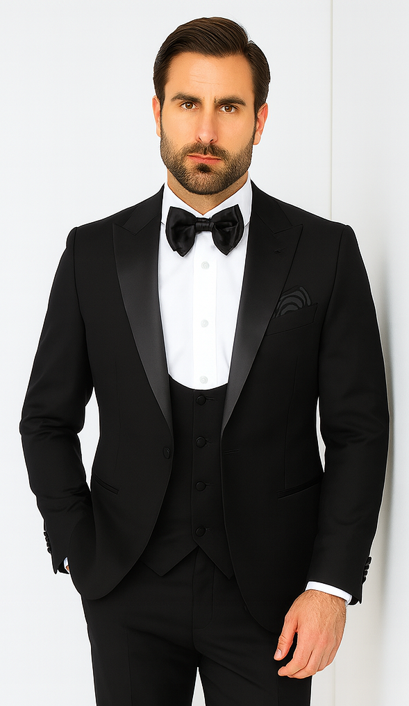 Rossi Man LEO RM1101 Classic Black Tuxedo for Men – Slim Fit Formalwear for Events