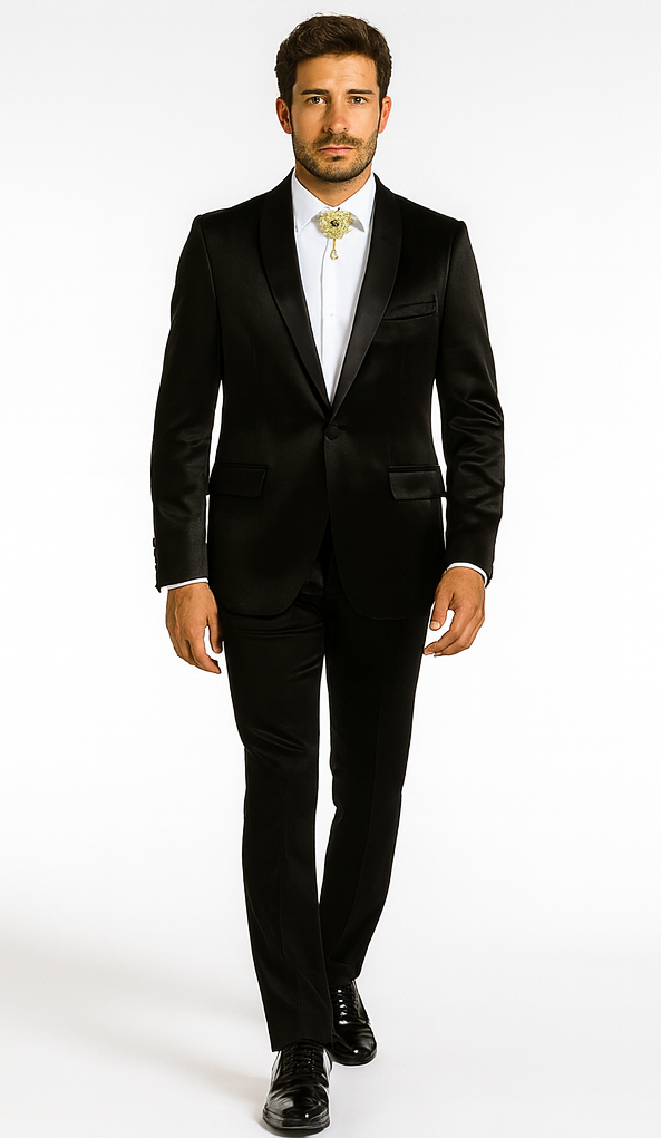 Rossi Man LEO RM1600 Men’s Slim Fit 3-Piece Black Suit –  Classic Formalwear for Events