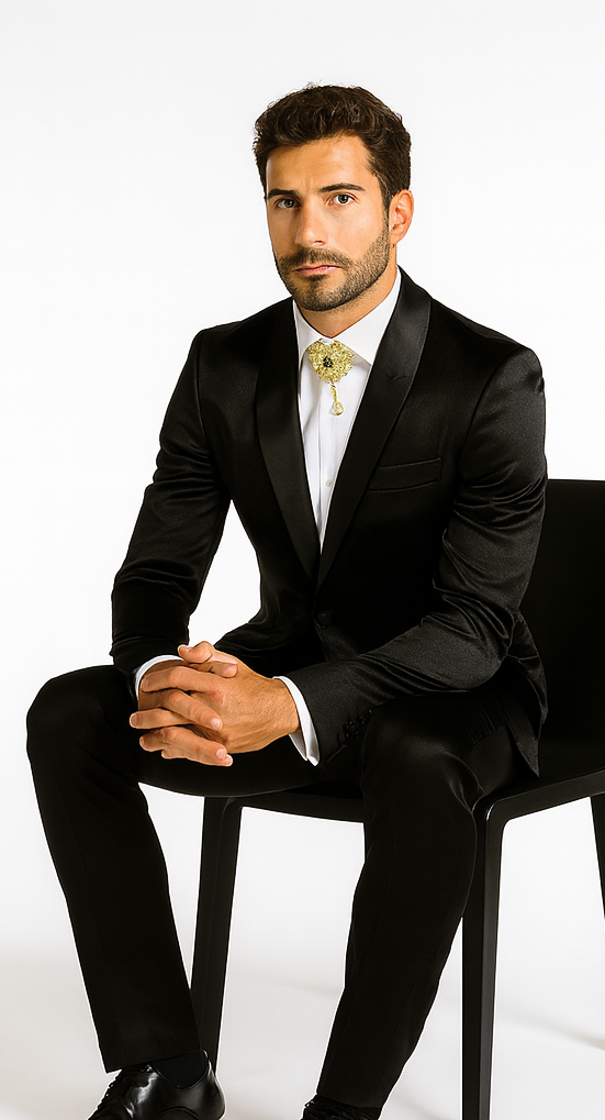 Rossi Man LEO RM1600 Men’s Slim Fit 3-Piece Black Suit –  Classic Formalwear for Events