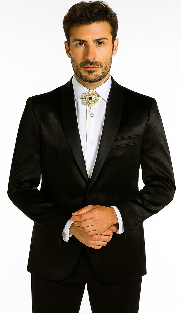 Rossi Man LEO RM1600 Men’s Slim Fit 3-Piece Black Suit –  Classic Formalwear for Events