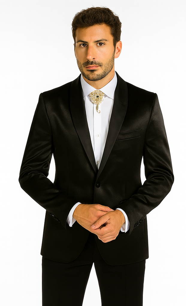 Rossi Man LEO RM1600 Men’s Slim Fit 3-Piece Black Suit –  Classic Formalwear for Events