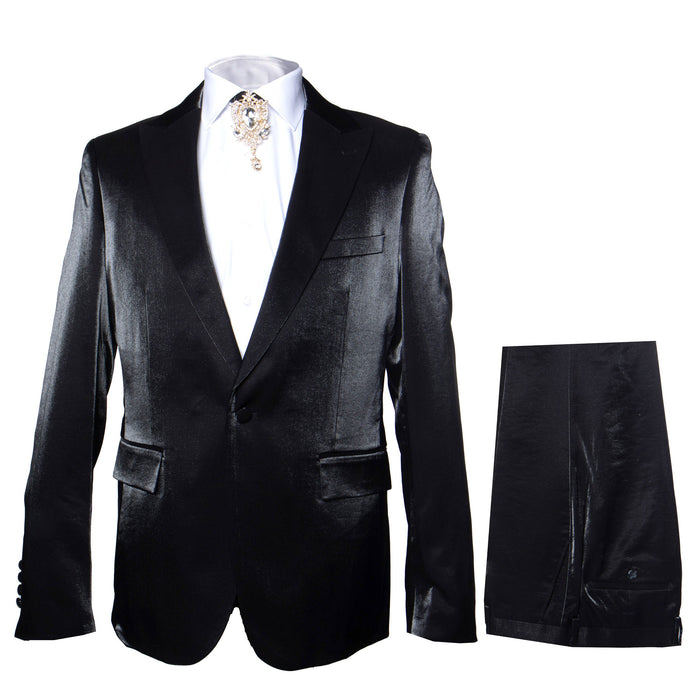 Rossi Man LEO RM1600 Men’s Slim Fit 3-Piece Black Suit –  Classic Formalwear for Events