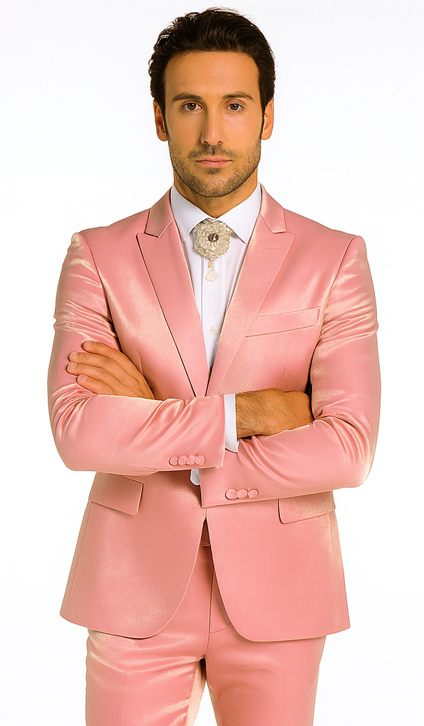 Rossi Man LEO RM1602 Men’s Slim Fit 3-Piece Pink Suit – Modern Classic Formalwear for Special Events