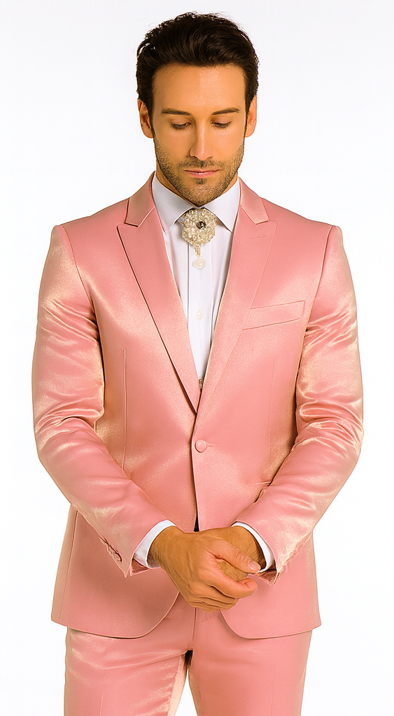 Rossi Man LEO RM1602 Men’s Slim Fit 3-Piece Pink Suit – Modern Classic Formalwear for Special Events