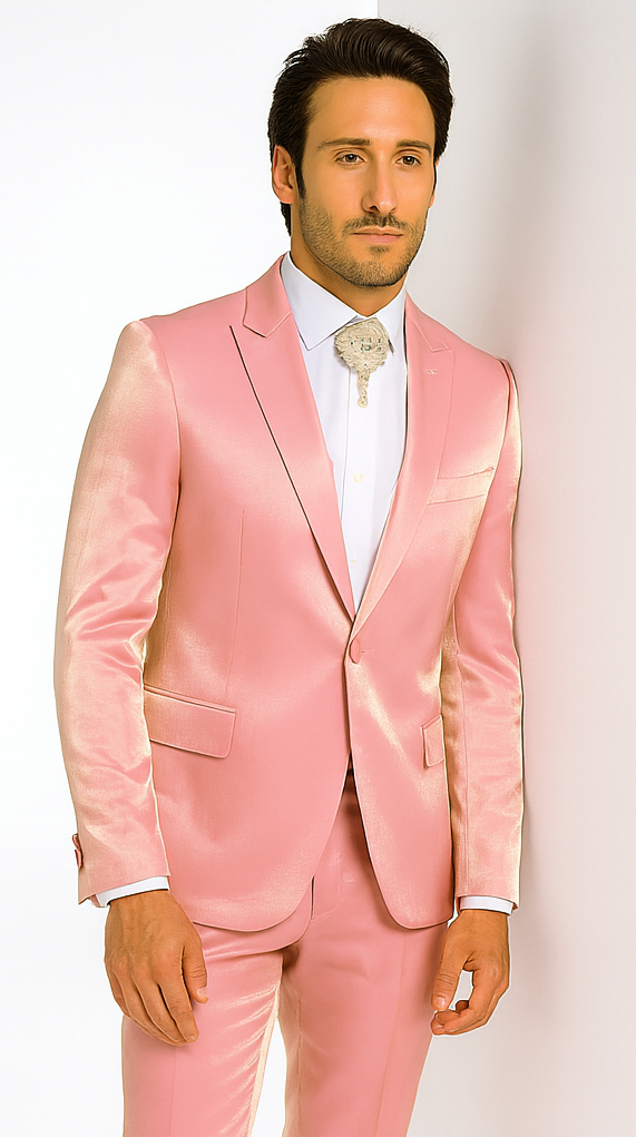Rossi Man LEO RM1602 Men’s Slim Fit 3-Piece Pink Suit – Modern Classic Formalwear for Special Events