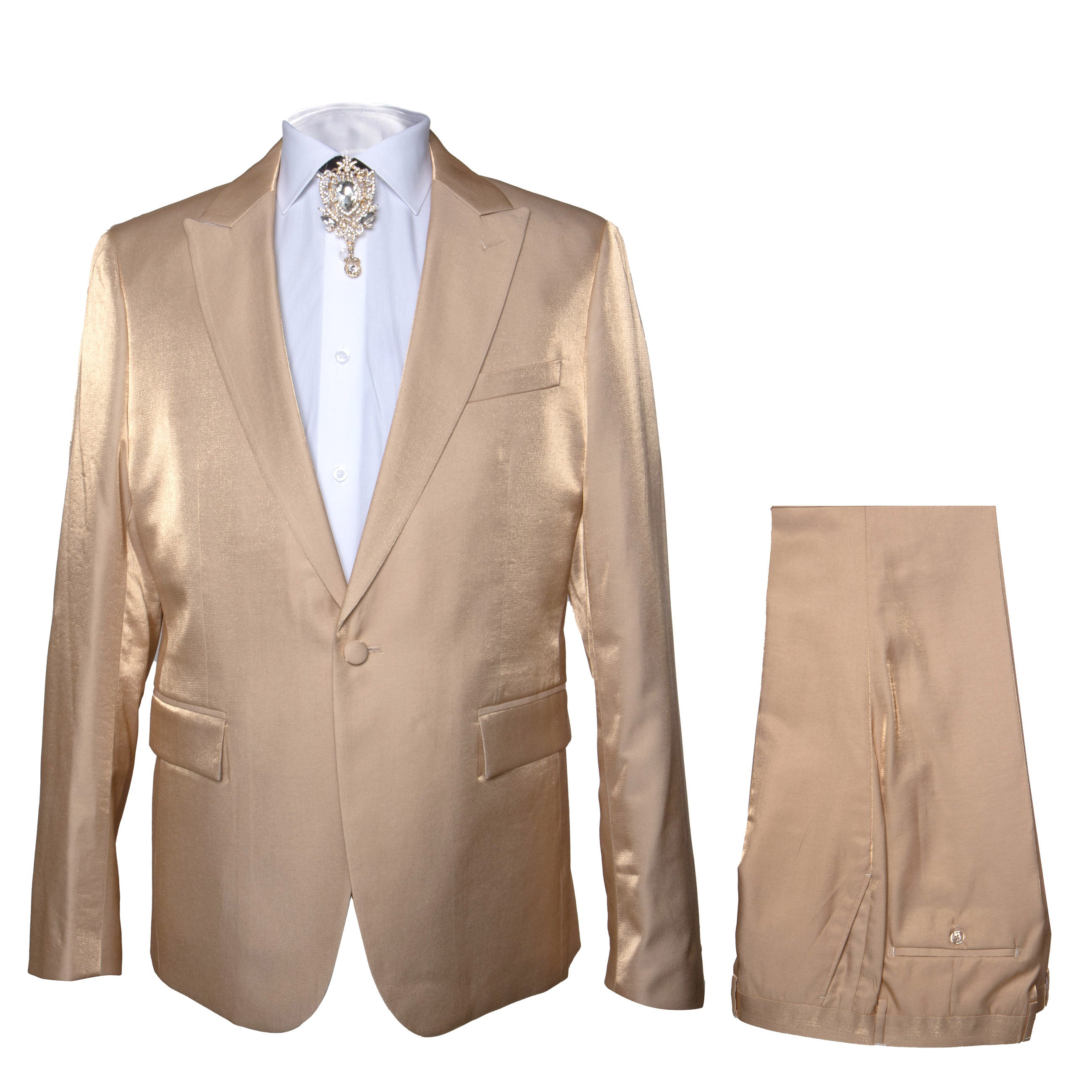 Rossi Man LEO RM1605 Men’s Slim Fit 3-Piece Gold Suit – Modern Formalwear for Special Events