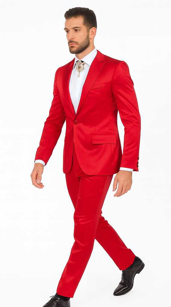 Rossi Man LEO RM1621 Men’s Slim Fit 3-Piece Red Designer Suit – Formalwear for Special Events