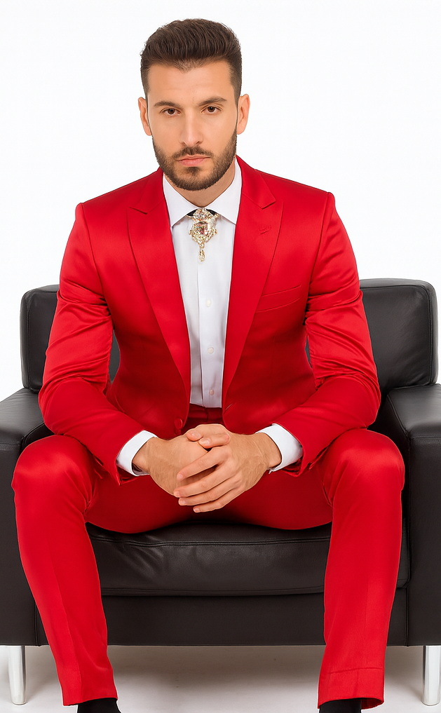 Rossi Man LEO RM1621 Men’s Slim Fit 3-Piece Red Designer Suit – Formalwear for Special Events