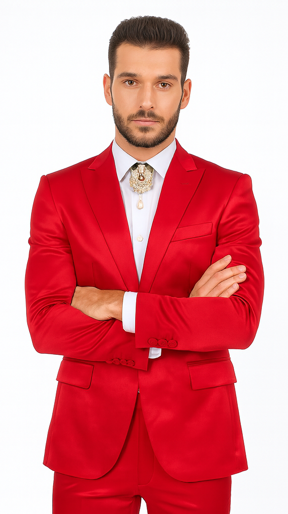 Rossi Man LEO RM1621 Men’s Slim Fit 3-Piece Red Designer Suit – Formalwear for Special Events