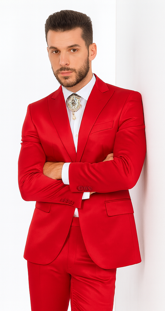 Rossi Man LEO RM1621 Men’s Slim Fit 3-Piece Red Designer Suit – Formalwear for Special Events
