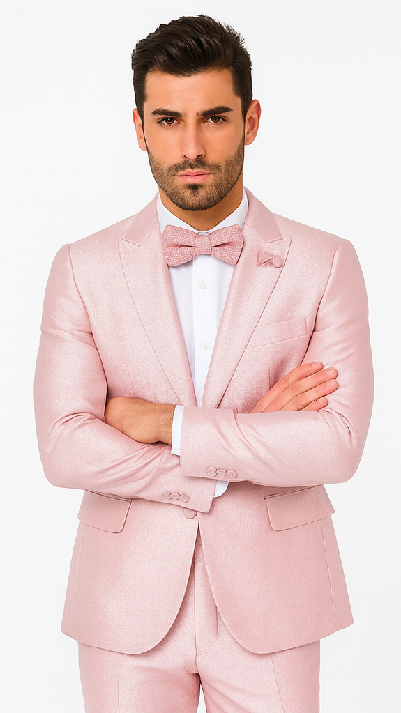 Rossi Man LEO RM1641 Men's Slim Fit 3-Piece Pink Shimmer Suit – Formal