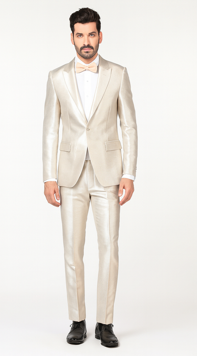 Rossi Man LEO RM1642 Men’s Slim Fit 3-Piece Off-White Shimmer Suit – Formalwear for Special Events