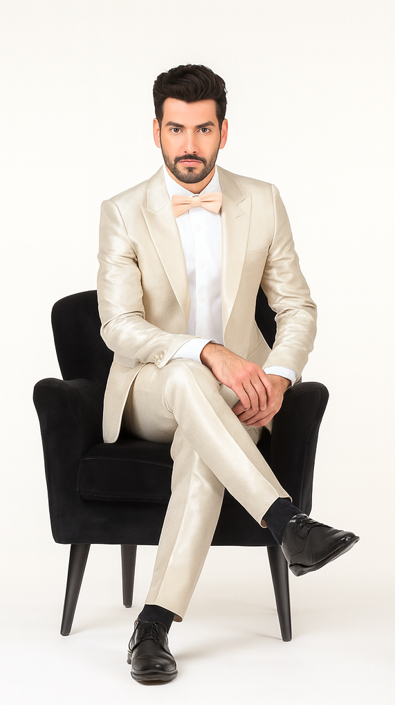 Rossi Man LEO RM1642 Men’s Slim Fit 3-Piece Off-White Shimmer Suit – Formalwear for Special Events