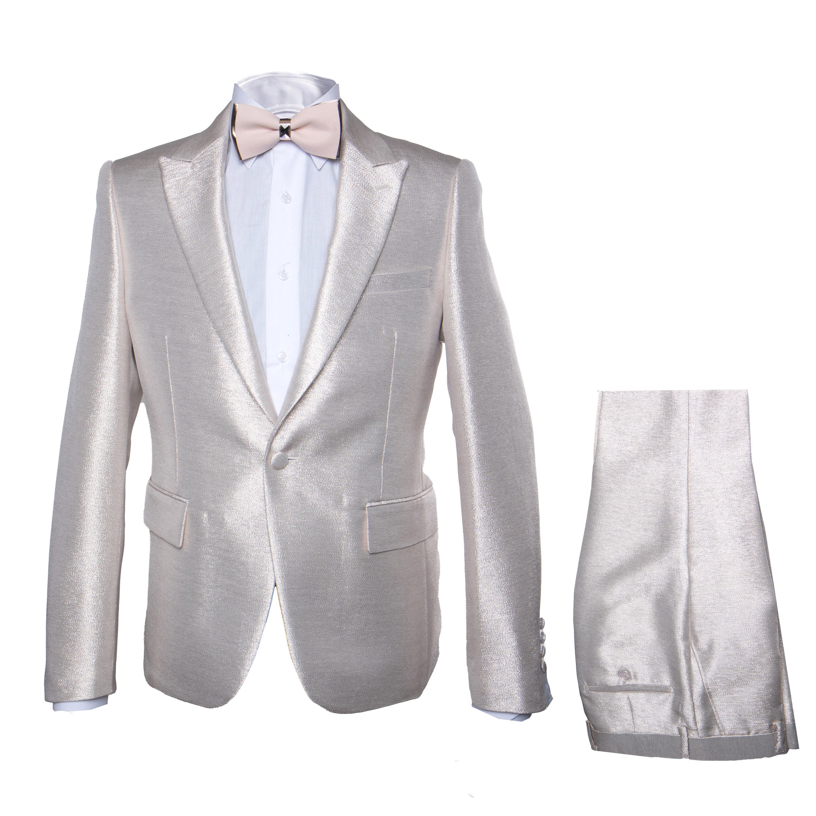 Rossi Man LEO RM1642 Men’s Slim Fit 3-Piece Off-White Shimmer Suit – Formalwear for Special Events