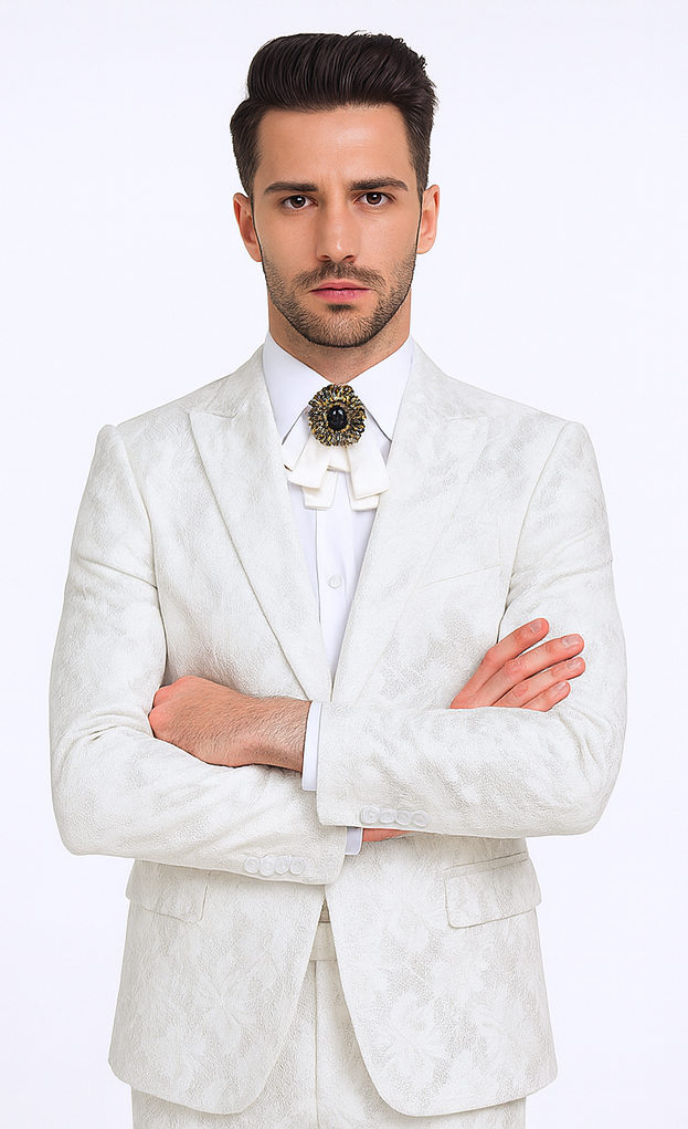Rossi Man LEO RM1902 Men’s White Designer Tuxedo – Slim Fit  Formalwear for Events