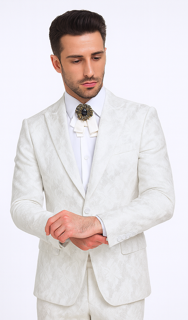Rossi Man LEO RM1902 Men’s White Designer Tuxedo – Slim Fit  Formalwear for Events