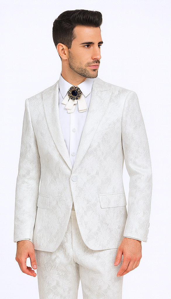 Rossi Man LEO RM1902 Men’s White Designer Tuxedo – Slim Fit  Formalwear for Events
