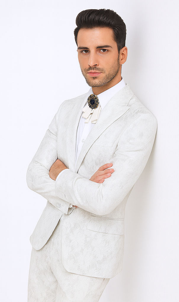 Rossi Man LEO RM1902 Men’s White Designer Tuxedo – Slim Fit  Formalwear for Events