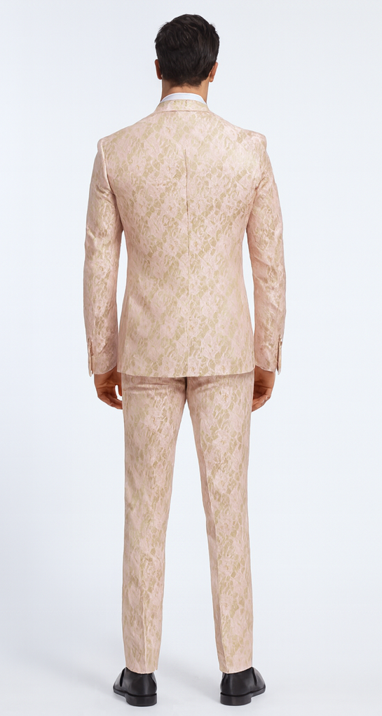 Rossi Man LEO RM1903 Men’s Slim Fit 3-Piece Pink & Gold Designer Tuxedo – Formalwear for Events