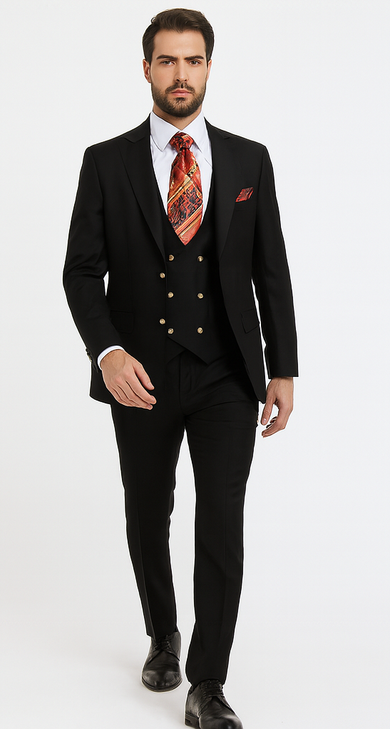 Rossi Man MAX RM1101 Black Slim Fit 3-Piece Suit – Men’s Modern Formalwear