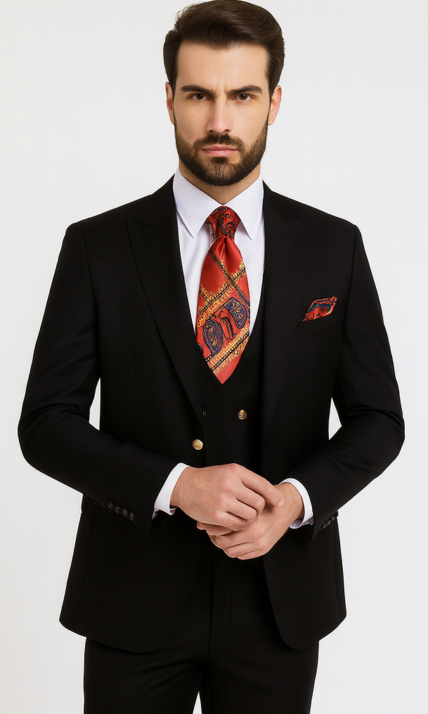 Rossi Man MAX RM1101 Black Slim Fit 3-Piece Suit – Men’s Modern Formalwear