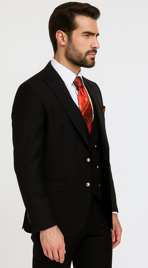 Rossi Man MAX RM1101 Black Slim Fit 3-Piece Suit – Men’s Modern Formalwear